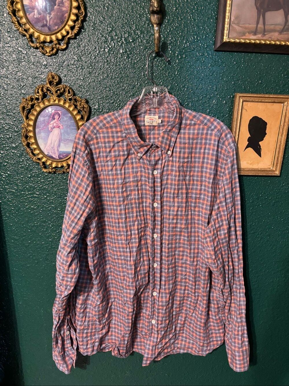 Faherty Men’s Plaid Long Sleeve Casual Button Down Shirt Sz XL Orange